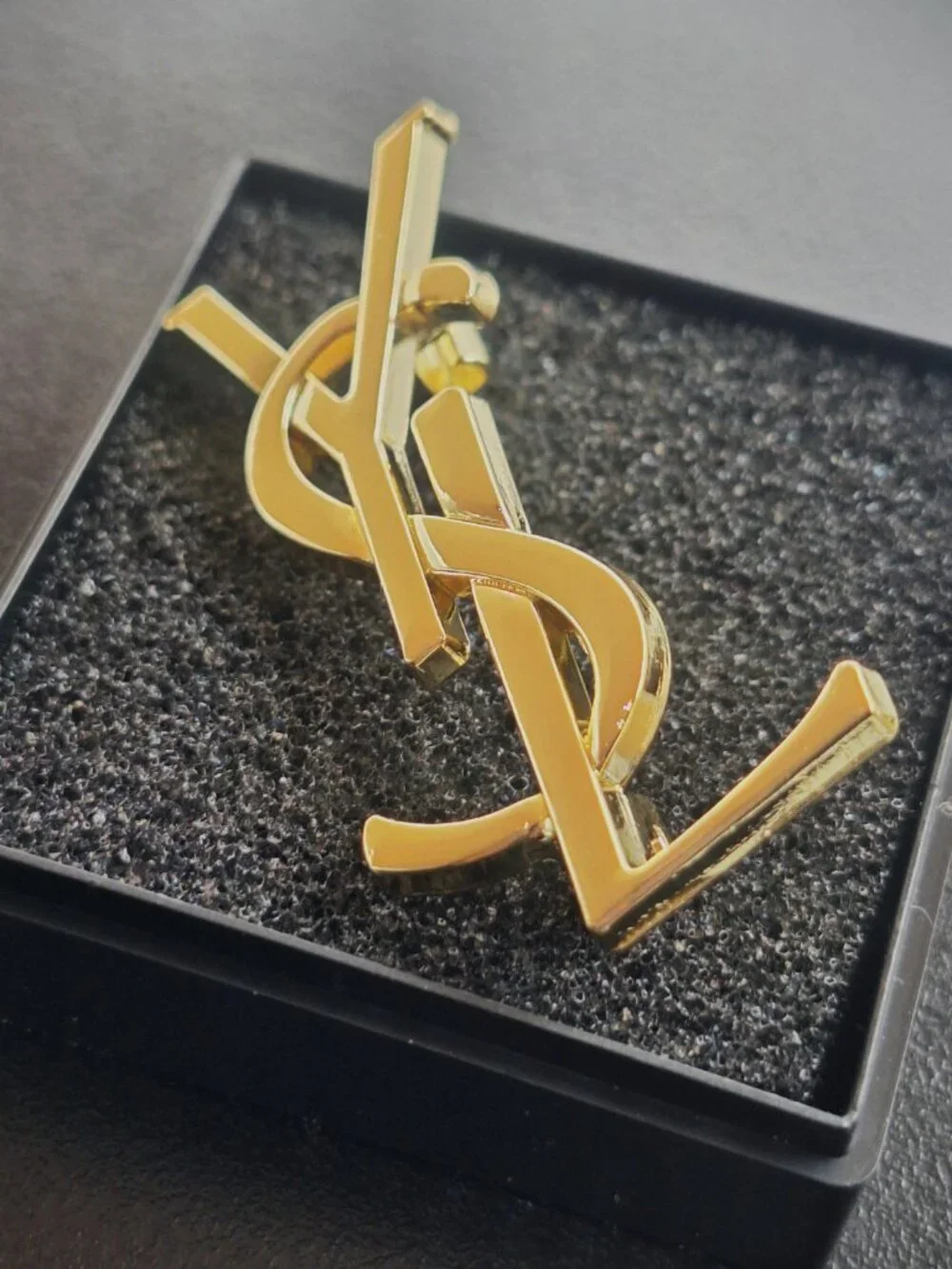 Vintage Gold Yves Saint Laurent YSL Brooch Employee Appreciation Lapel Pin Small